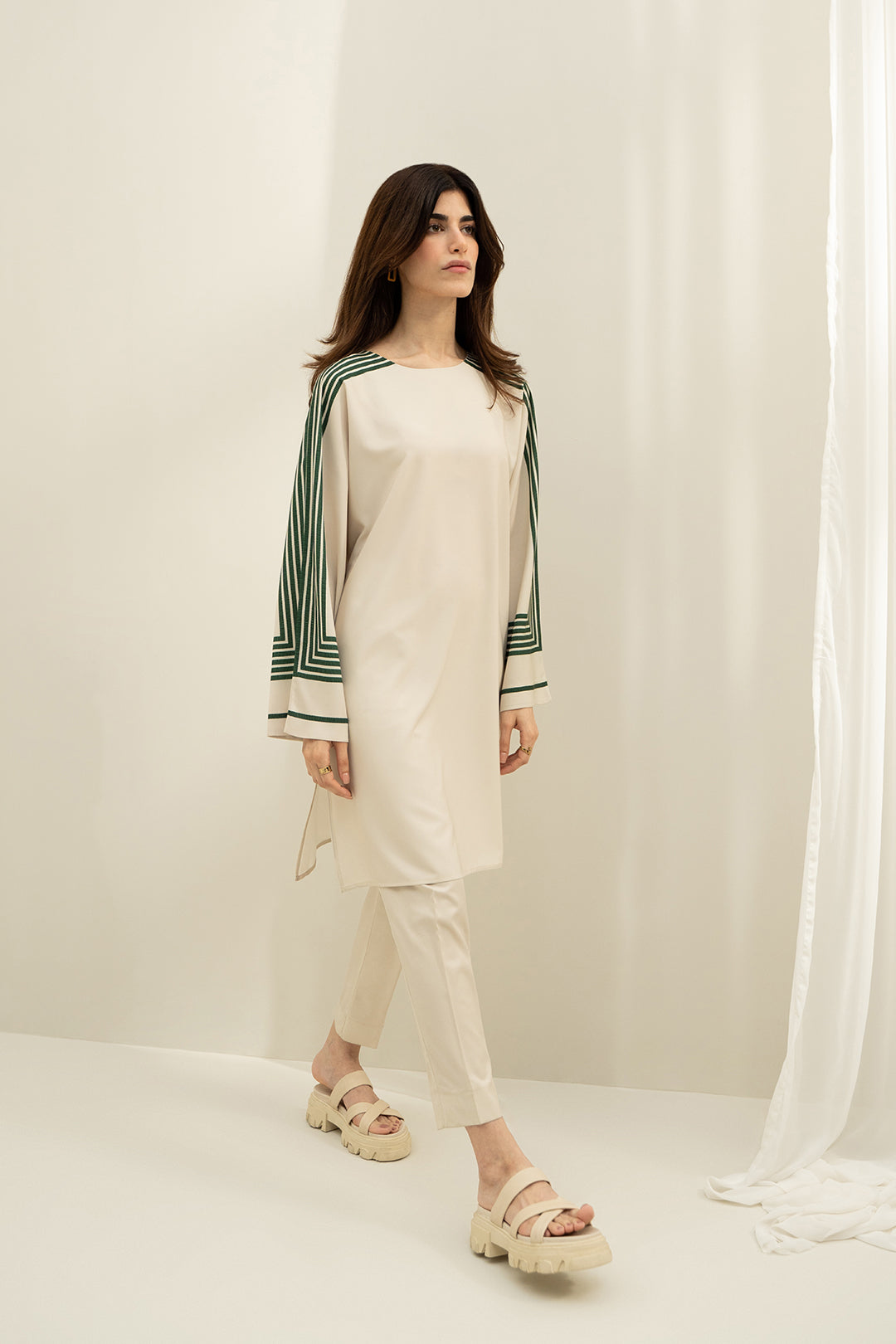 Ivory and Green Tunic