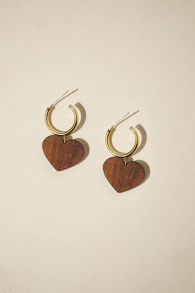 Wooden Heart Hoop Earrings