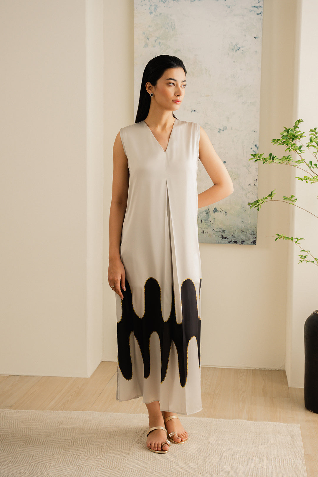 Squiggle Silk Dress (Sleeveless)