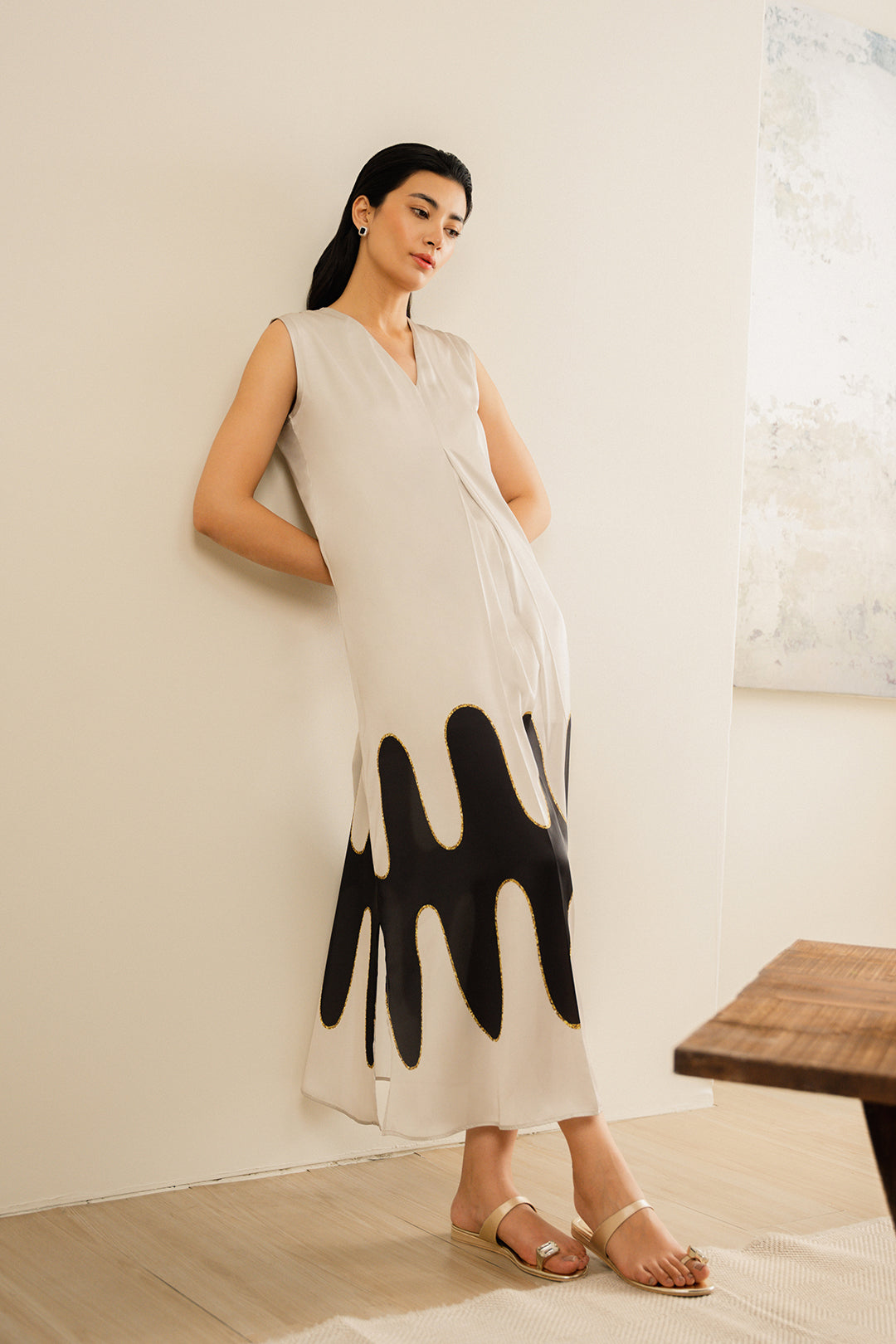 Squiggle Silk Dress (Sleeveless)