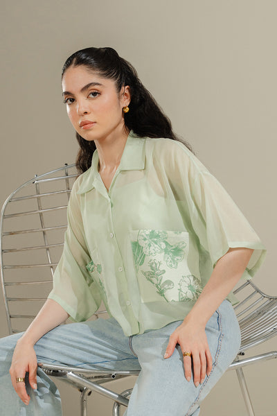 Sheer Patch Pocket Button Down